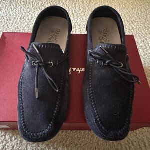 Salvatore Ferragamo Men's Atlante Dark Blue Suede Driver Loafers